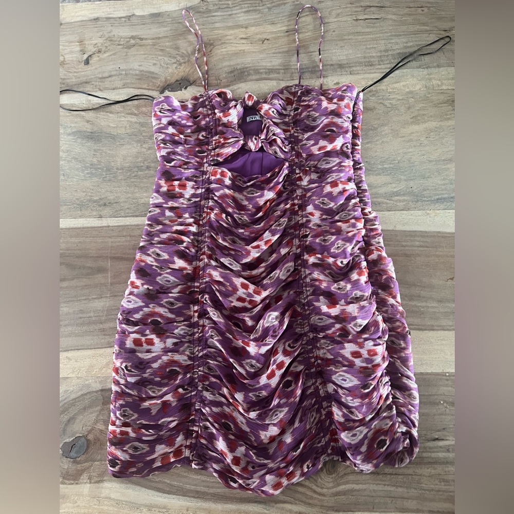 Zara Purple and Red Patterned Dress size small